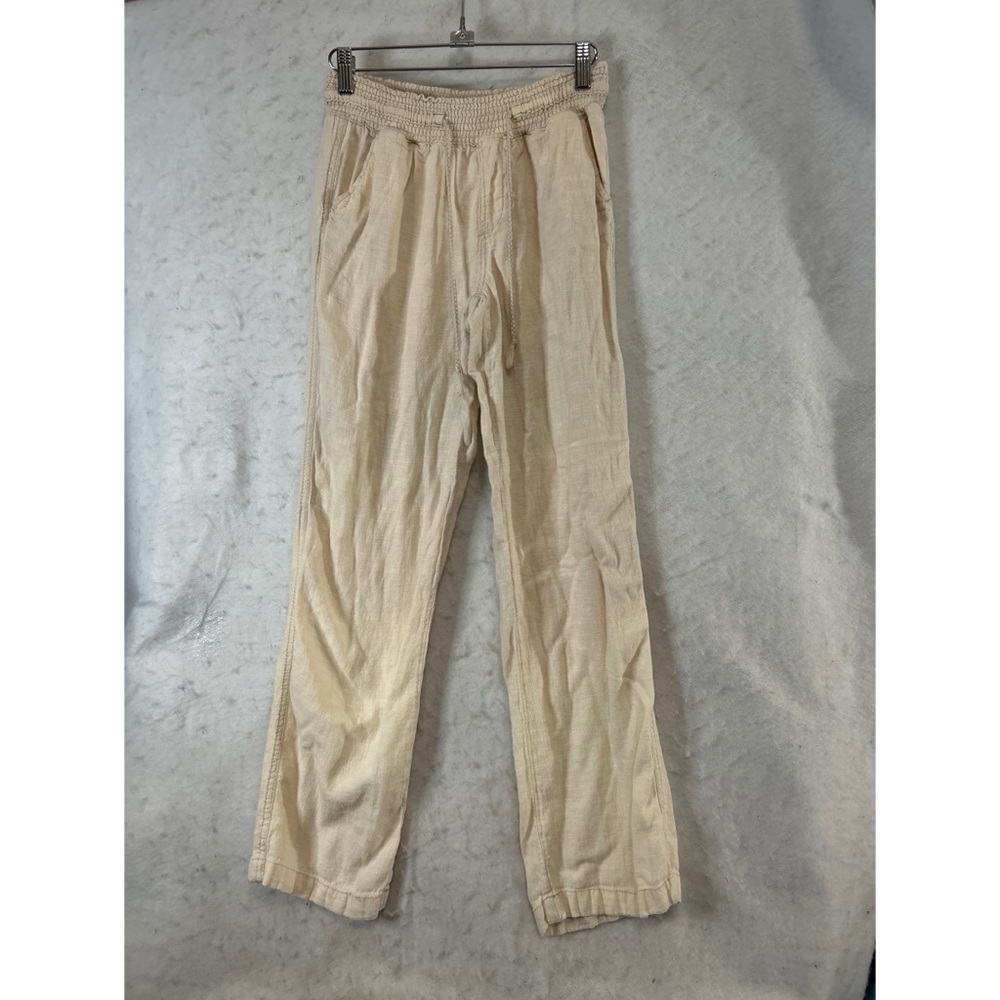 SO Linen Blend Beige Casual Elastic Drawstring Pants SZ L